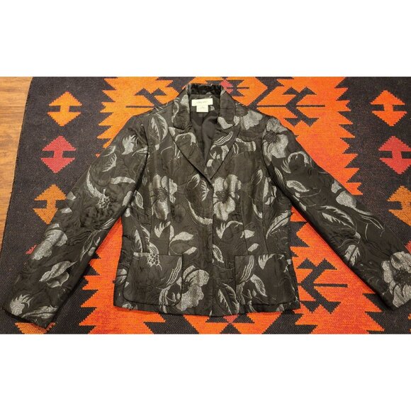 NINE WEST Women's Glam Grannycore Black Floral Blazer Hidden Snap Close. Size 8 - Picture 1 of 15